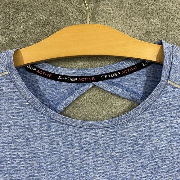 Spyder Active Shirt Womens Medium Heather Blue Lightweight Active Back Cutout - Picture 3 of 9